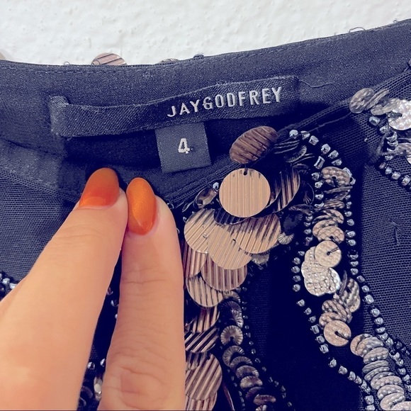 JAYGODFREY Sz4/S Gorgeous Beaded Mini Skirt Couture Crystal Lined Sequins - Picture 2 of 11